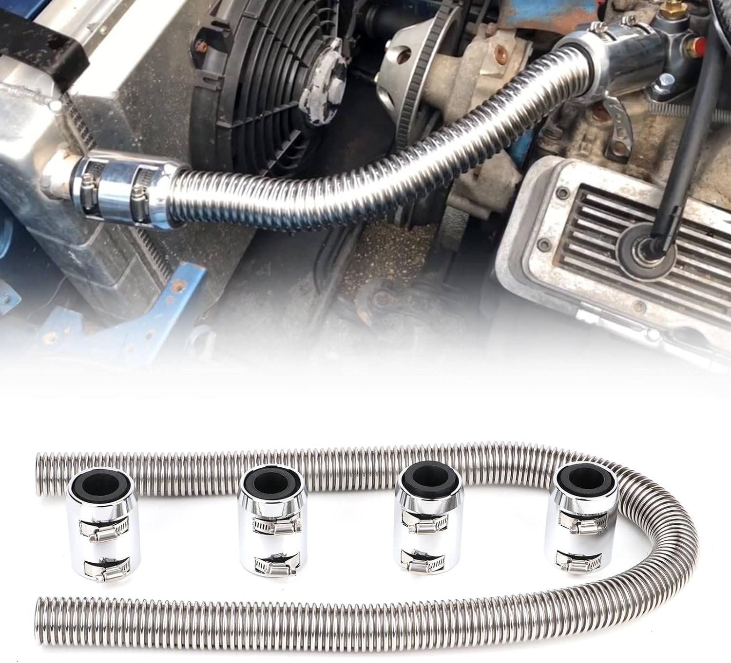 48in Flexible Radiator Hose Kit with Stainless Steel Design