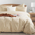 100% Organic Cotton Duvet Cover Queen Pleated Textured Set - Soft