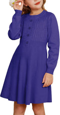 Girl Sweater Dress Long Sleeve Knit Ruffle Button Front - Soft Acrylic