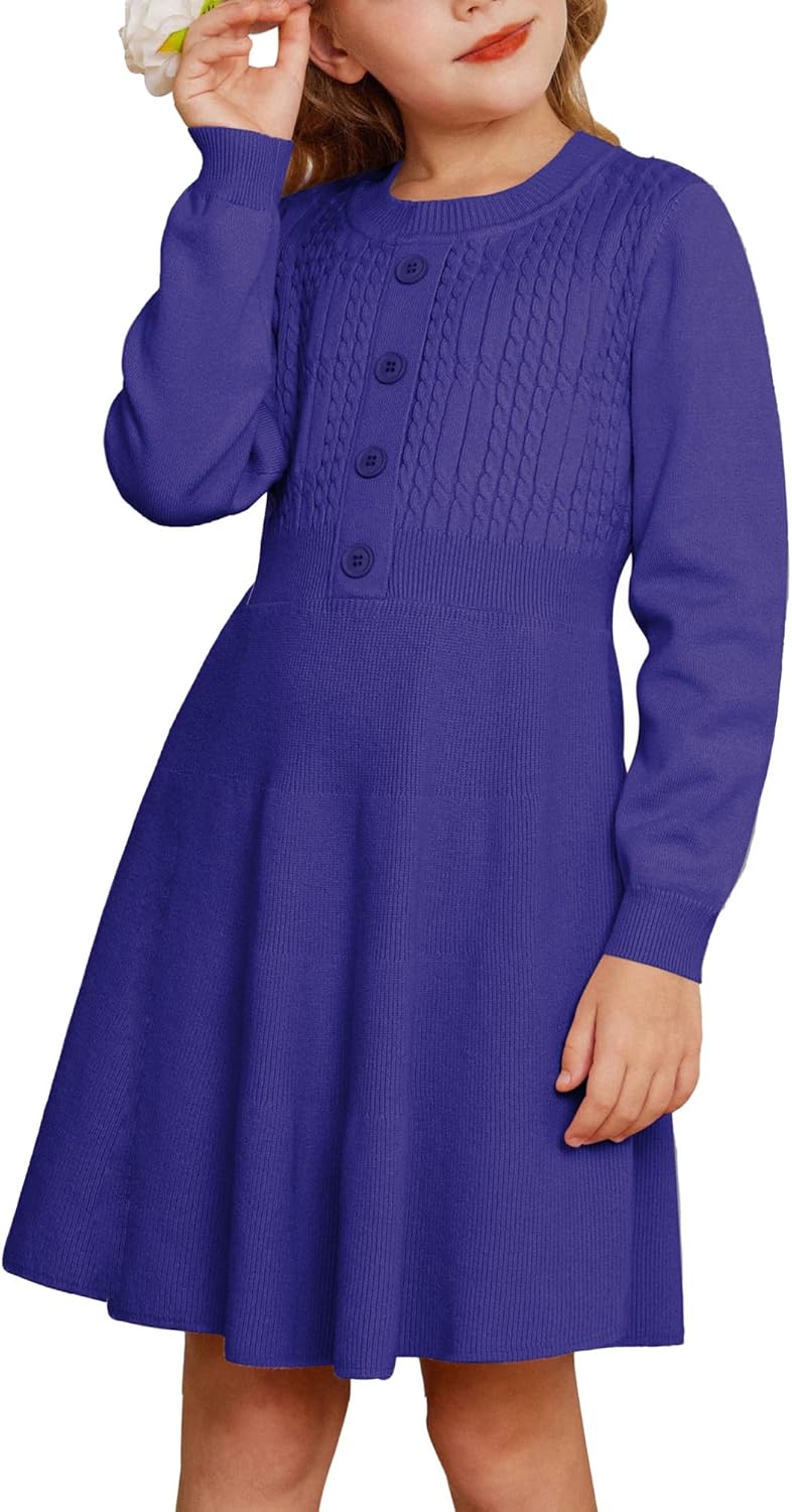 GRACE KARIN Girl Dress Long Sleeve Sweater Ruffle Button Front