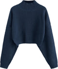 Cropped Turtleneck Sweater Lantern Sleeve Ribbed Knit (Style 859L)