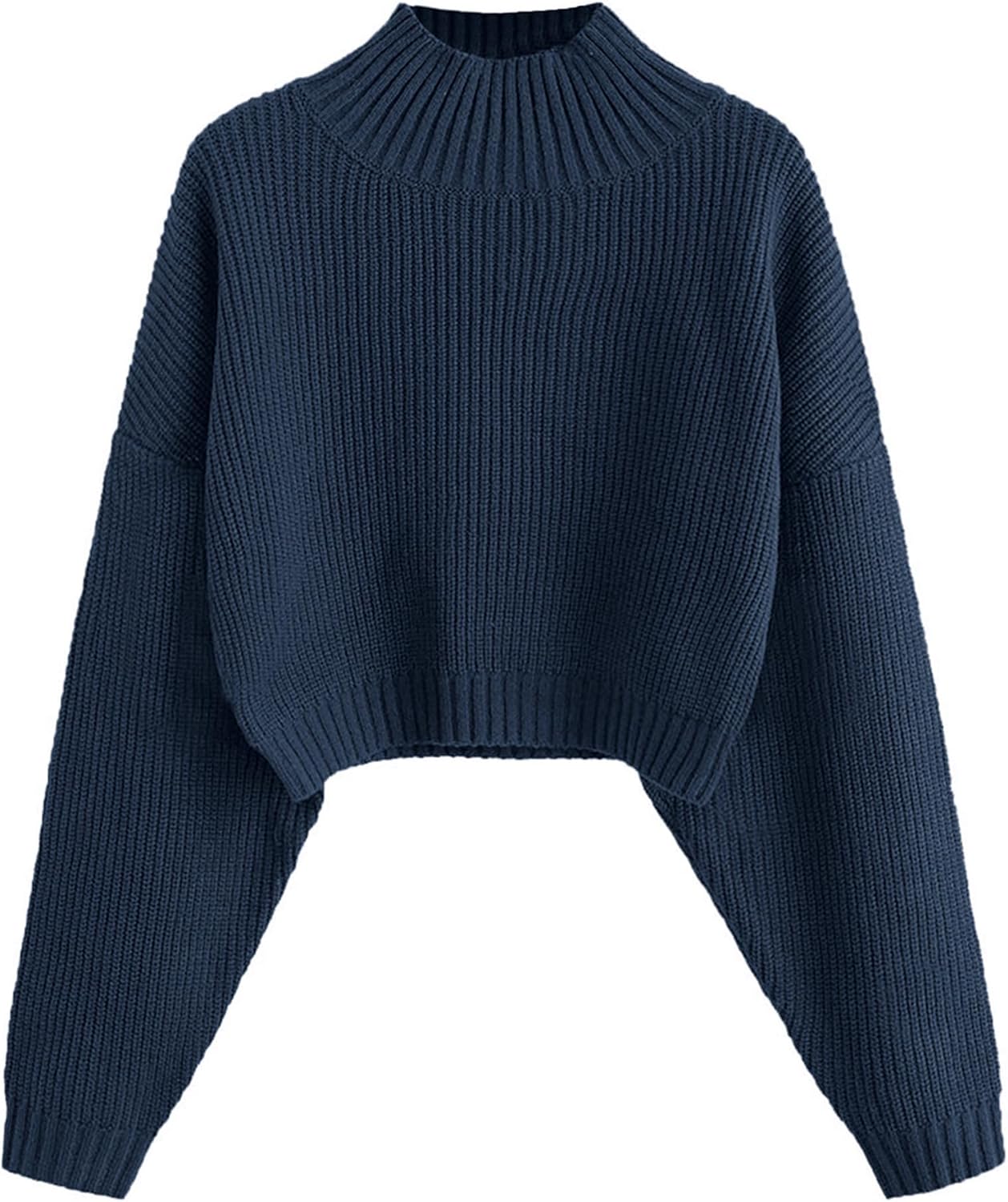 Cropped Turtleneck Sweater for Women - Stylish Lantern Sleeve Knit