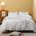 FOSSA White Duvet Cover Set Queen - Soft Washed Cotton Linen Feel