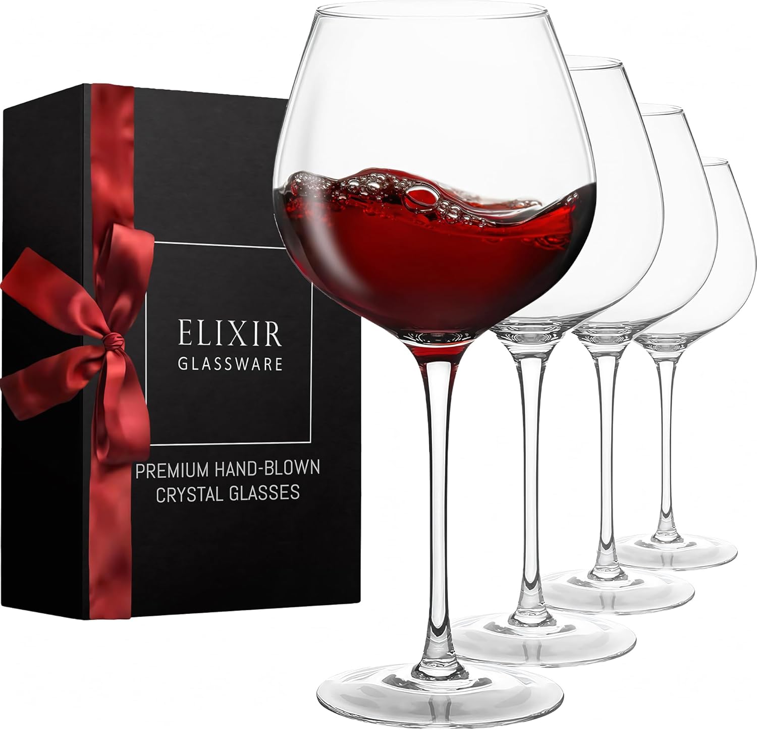 Extra Large Red Wine Glasses Set of 4 - Hand Blown Crystal