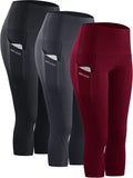 Women's High Waist Capri Running Leggings with Pocket - Tummy Control