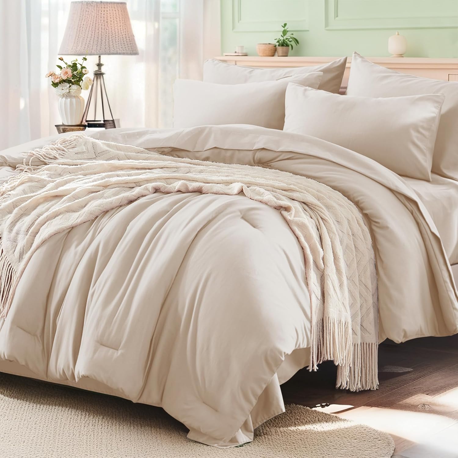 Anluoer Beige Full Comforter Set 7 Pieces for All Seasons
