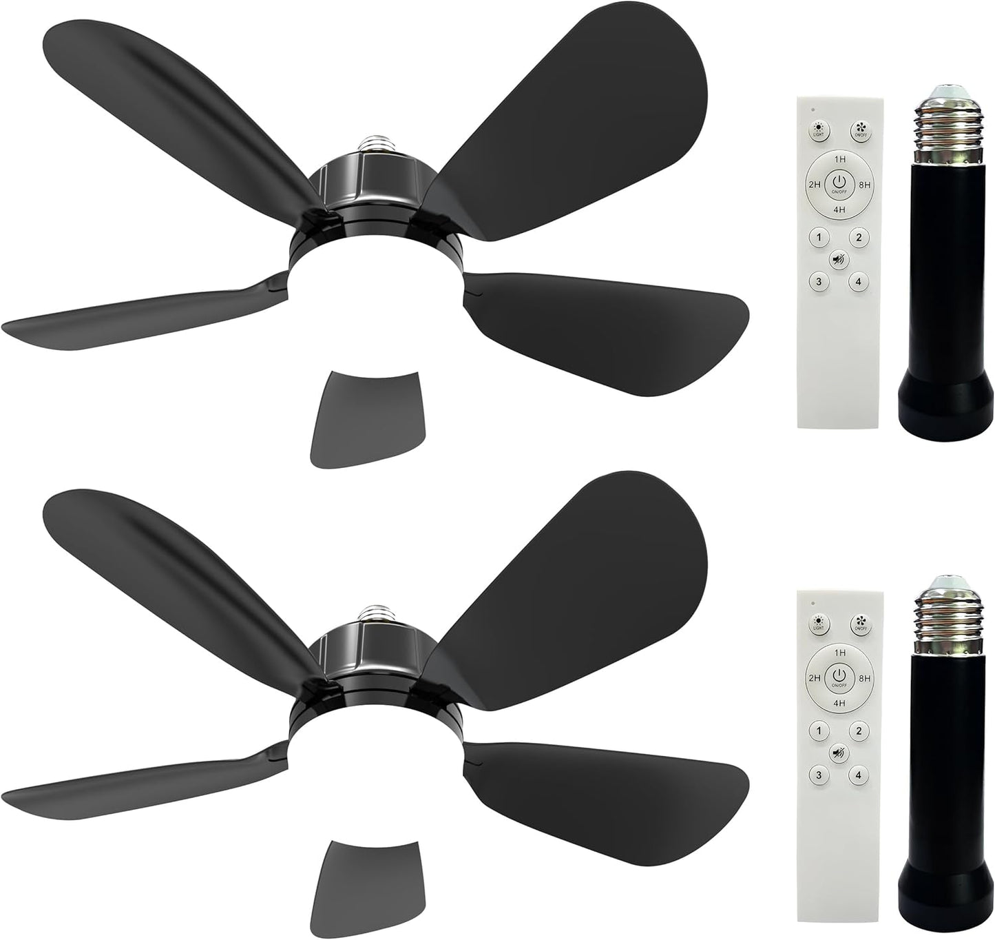 2Pack Socket Fan Light with Remote for Dimming and Airflow