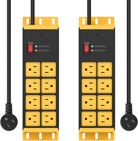 HHSOET Heavy Duty Power Strip 2 Pack with 8 Outlets Each