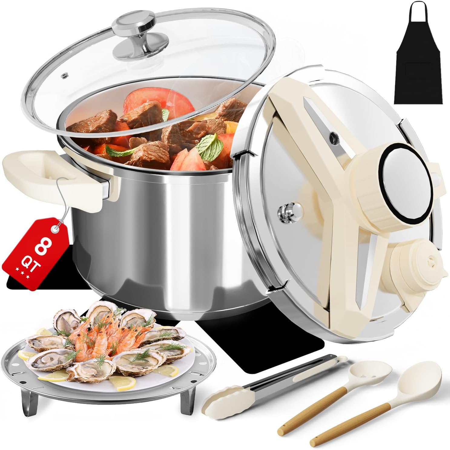 8 QT Stainless Steel Pressure Cooker Set for Versatile Cooking