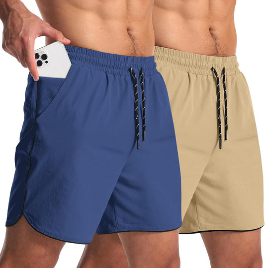 2 Pack Mens 5 Inch Workout Athletic Shorts for Gym and Sports