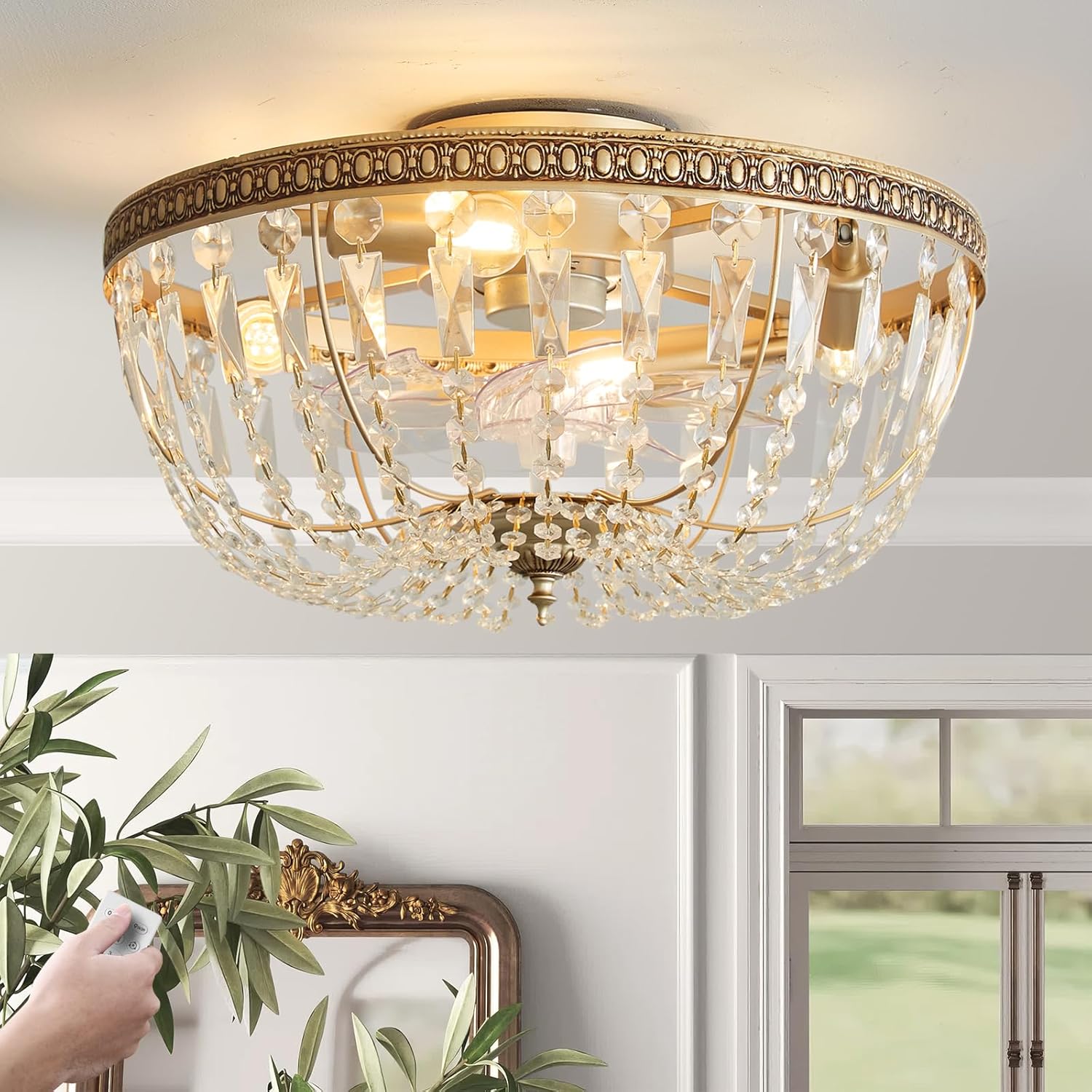 Crystal Caged Ceiling Fan with Light for Elegant Spaces