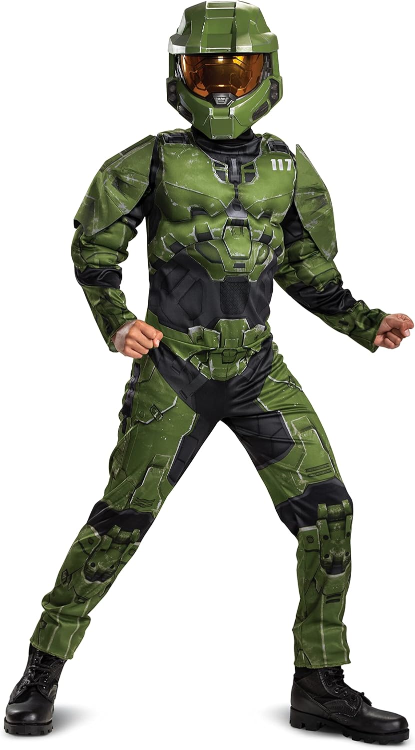 Halo Infinite Master Chief Costume for Kids - Muscle Padded Suit