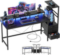 Mericonia Gaming Desk with LED Lights and Power Outlets - 51 in