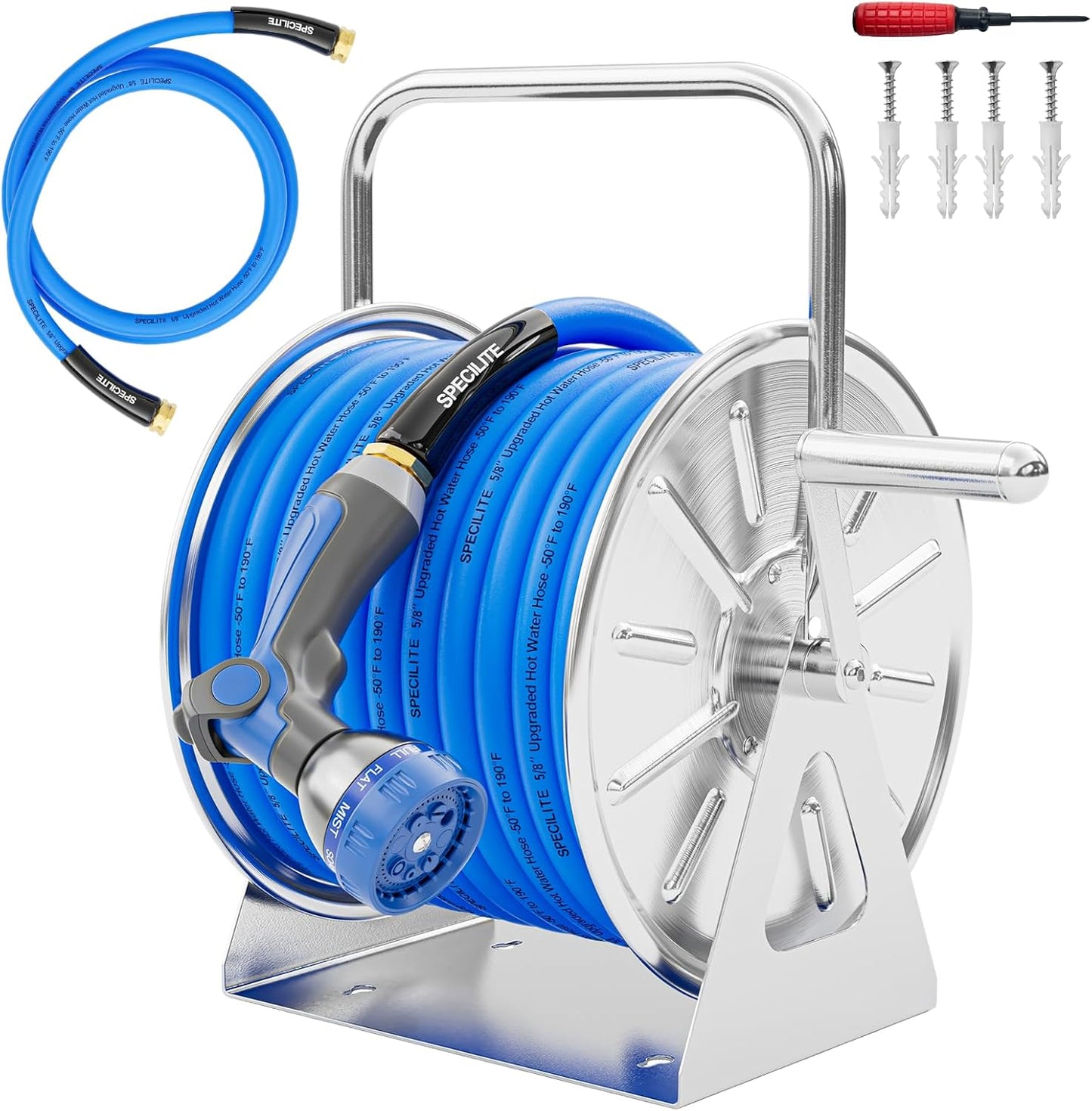 Stainless Steel Garden Hose Reel with 75 FT Water Hose and Leader Pipe