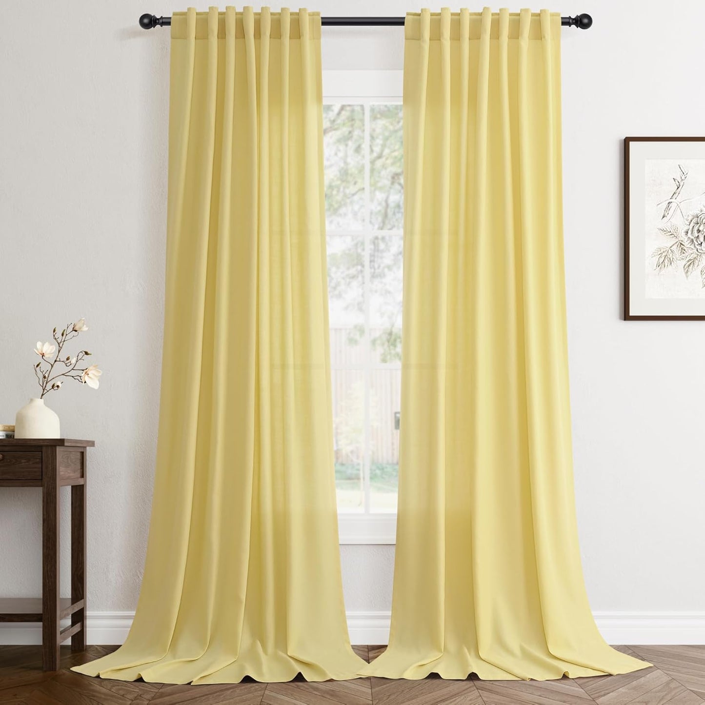 Yellow Linen Curtains 90 Inch Length for Modern Farmhouse Style