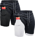Mens Athletic 2-in-1 Gym Shorts 7ft - Lightweight Running Compression