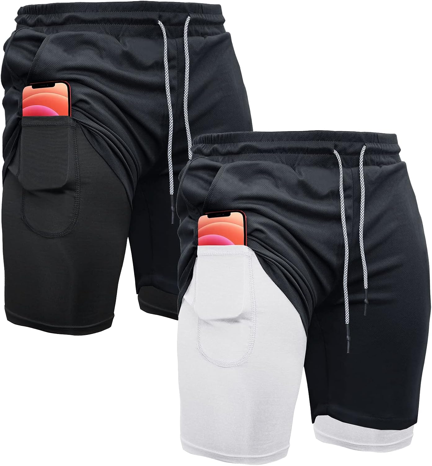 OEBLD Mens Athletic Shorts 2-in-1 Gym Workout Running 7in