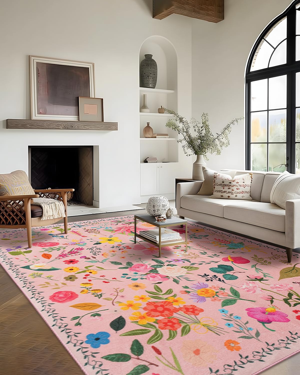 Vintage Floral Area Rug 9x12 for Living Room and Bedroom