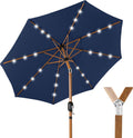 10ft Solar Market Patio Umbrella with LED Lights - Woodgrain Pole
