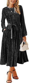 Happy Sailed Velvet Lantern Sleeve High Waist A-Line Dress