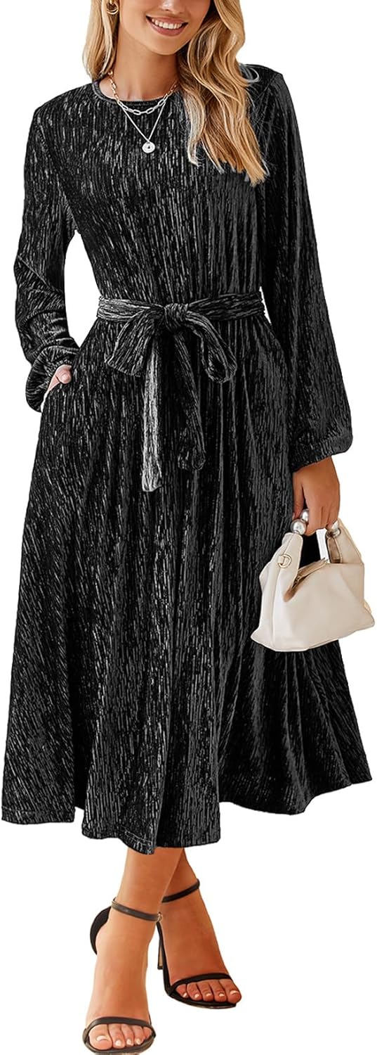 Elegant Women's Velvet Dress with Lantern Sleeves for Parties