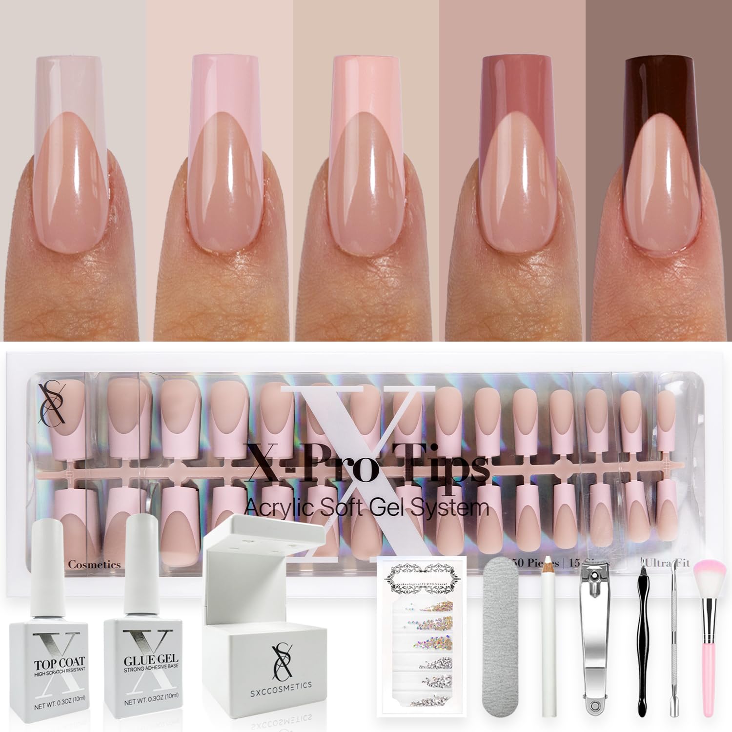 SXC Cosmetics French Tip Press On Nails - Skin Tone Nude Series