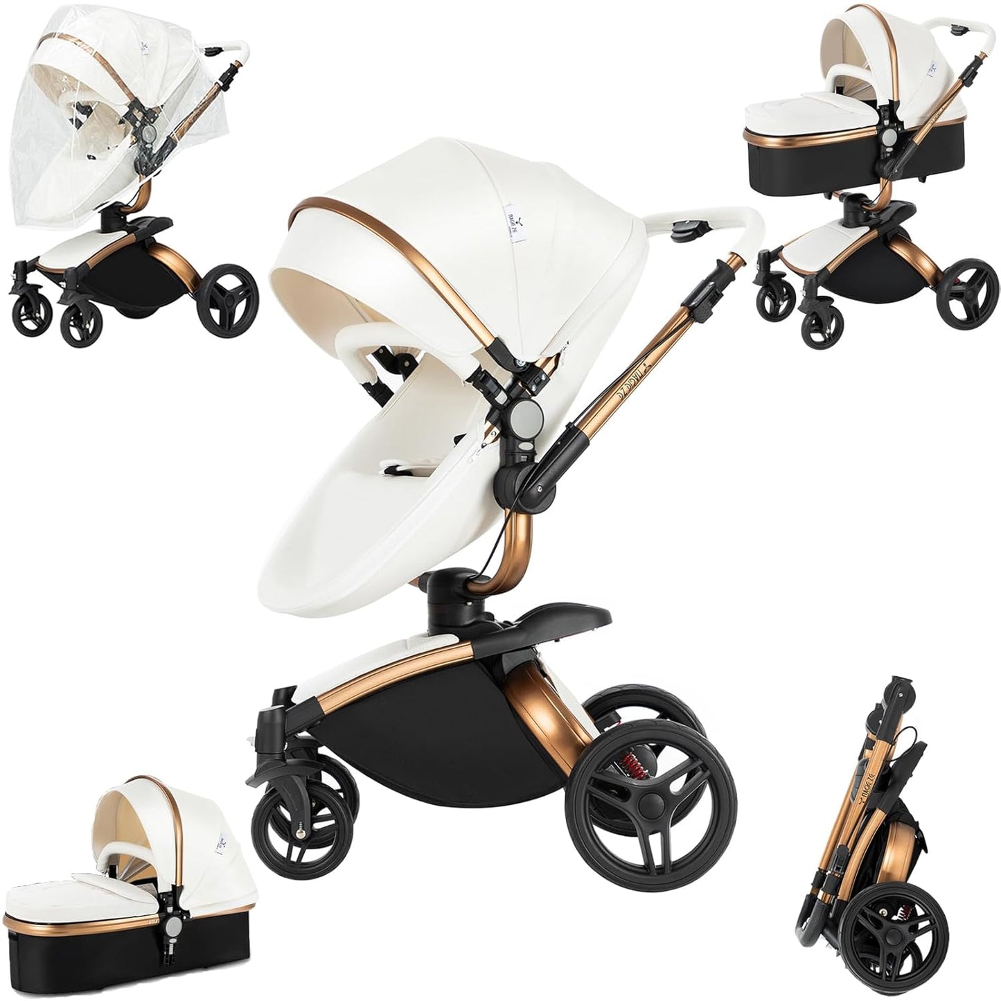 PU Leather 2 in 1 Baby Stroller with 360 Rotatable Seat