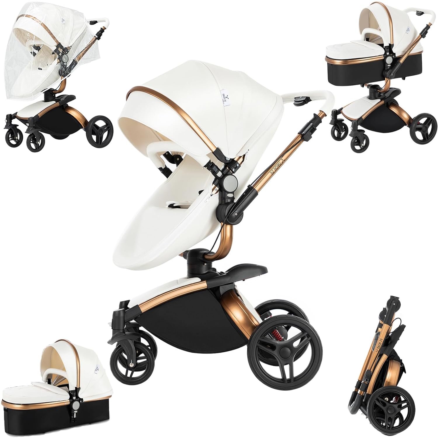 PU Leather 2 in 1 Baby Stroller with 360 Rotatable Seat