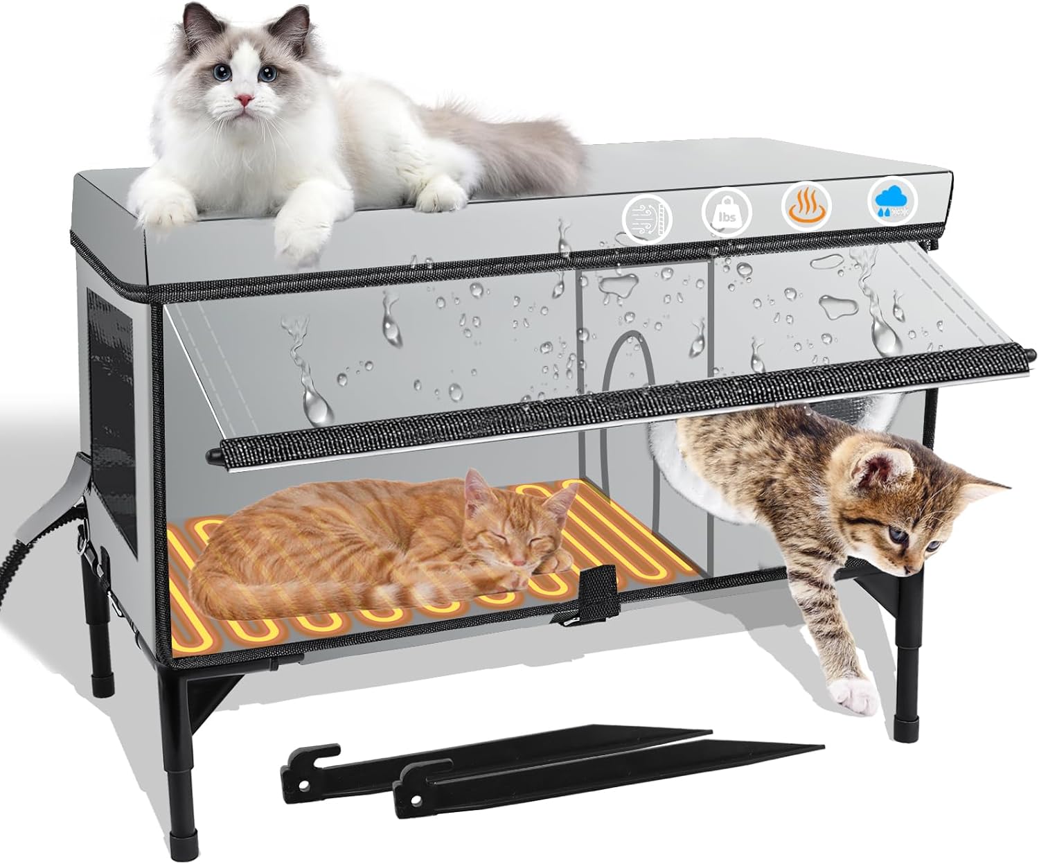 Outdoor Heated Cat House with Insulation and Heating Pad