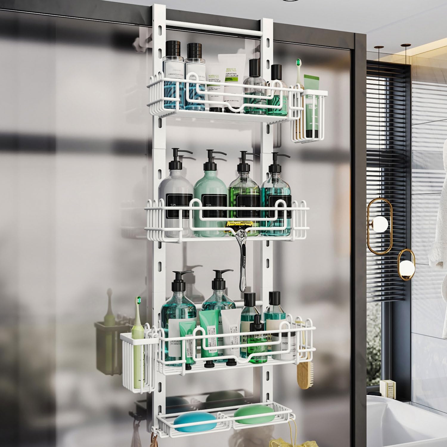 HapiRm 4 Tier Over the Door Shower Caddy for Organized Bathrooms