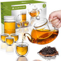 2-IN-1 Glass Tea Set with Warmer Base - Teapot, Mug & 4 Cups