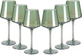 Green Wine Glasses Set of 6 - 18oz Colored Square Stemware
