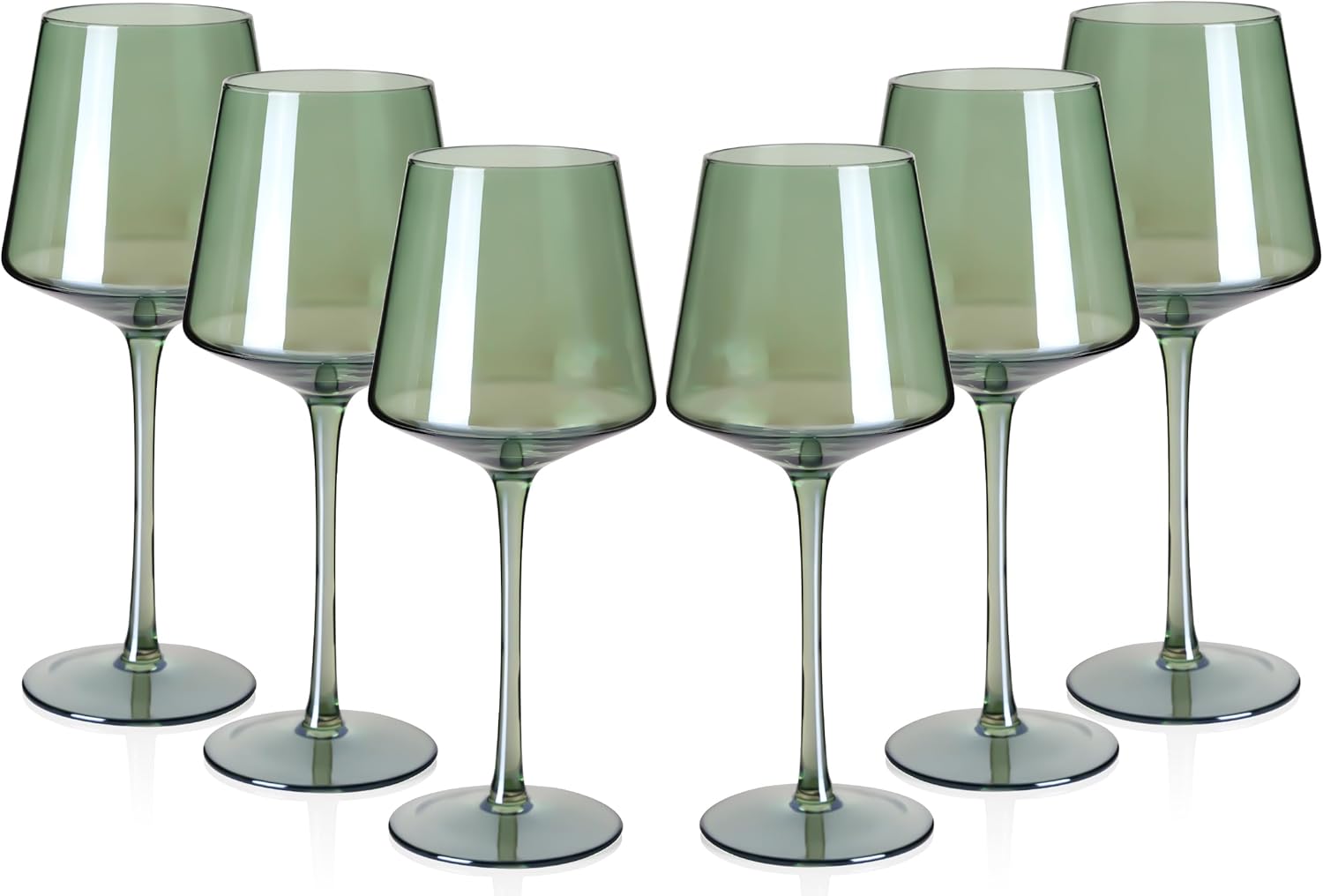 Green Wine Glasses Set of 6 - 18oz Colored Square Glasses
