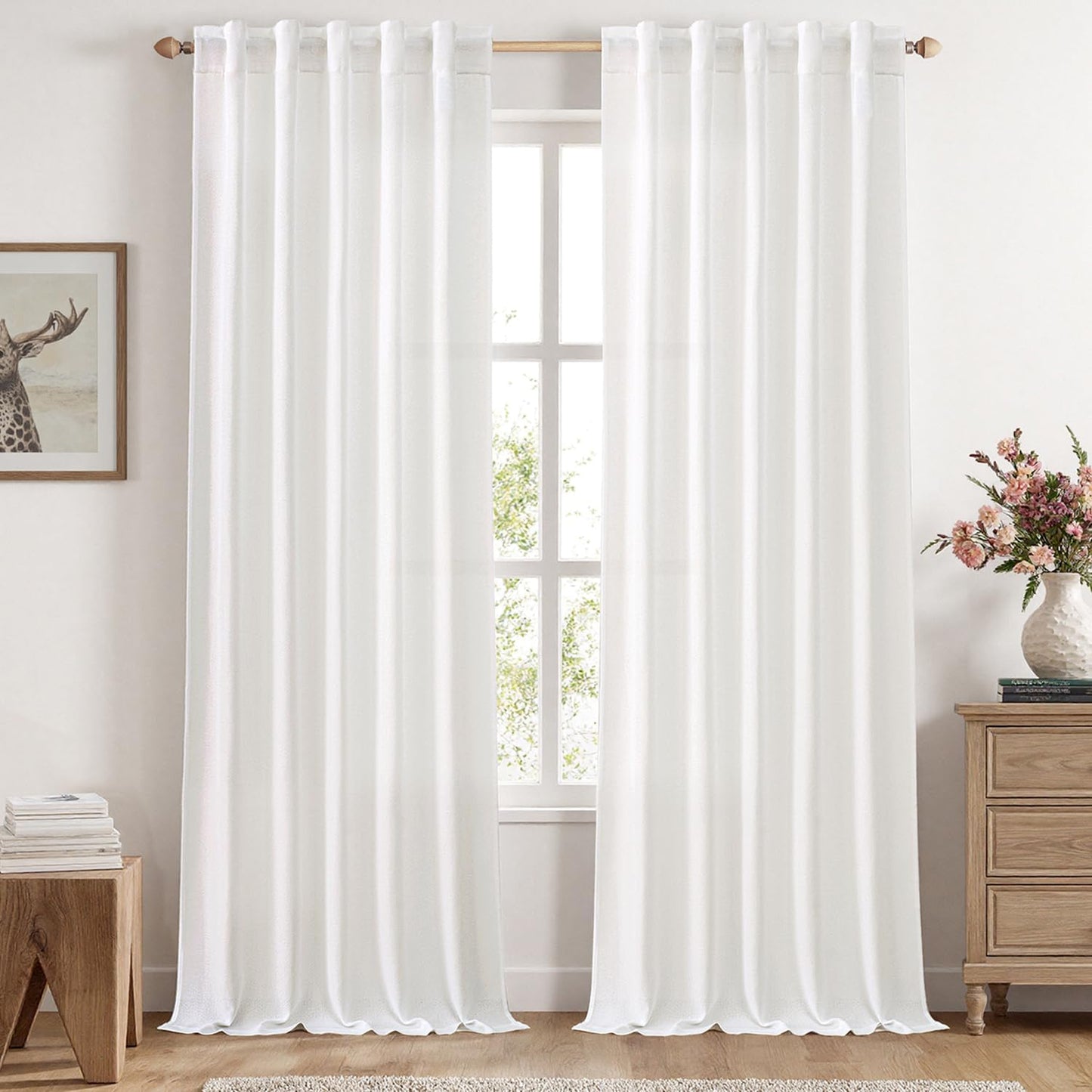 MIULEE Faux Linen Curtains 96 Inch Length for Elegant Privacy