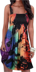 Summer Dress for Women Floral Beach Cover Up Spaghetti Strap Mini