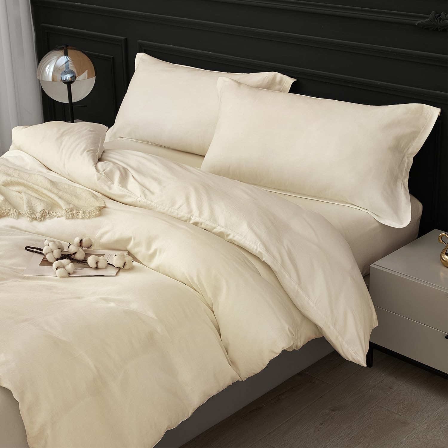 SAPHREAS 100% Washed Cotton Duvet Cover Set for Queen Size