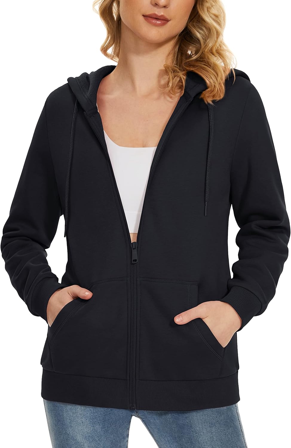 MAGCOMSEN Women's Fleece Lined Zip Up Hoodies for Comfort
