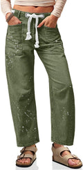 Cicy Bell Womens Baggy Barrel Horseshoe Jeans Wide Leg Drawstring adds