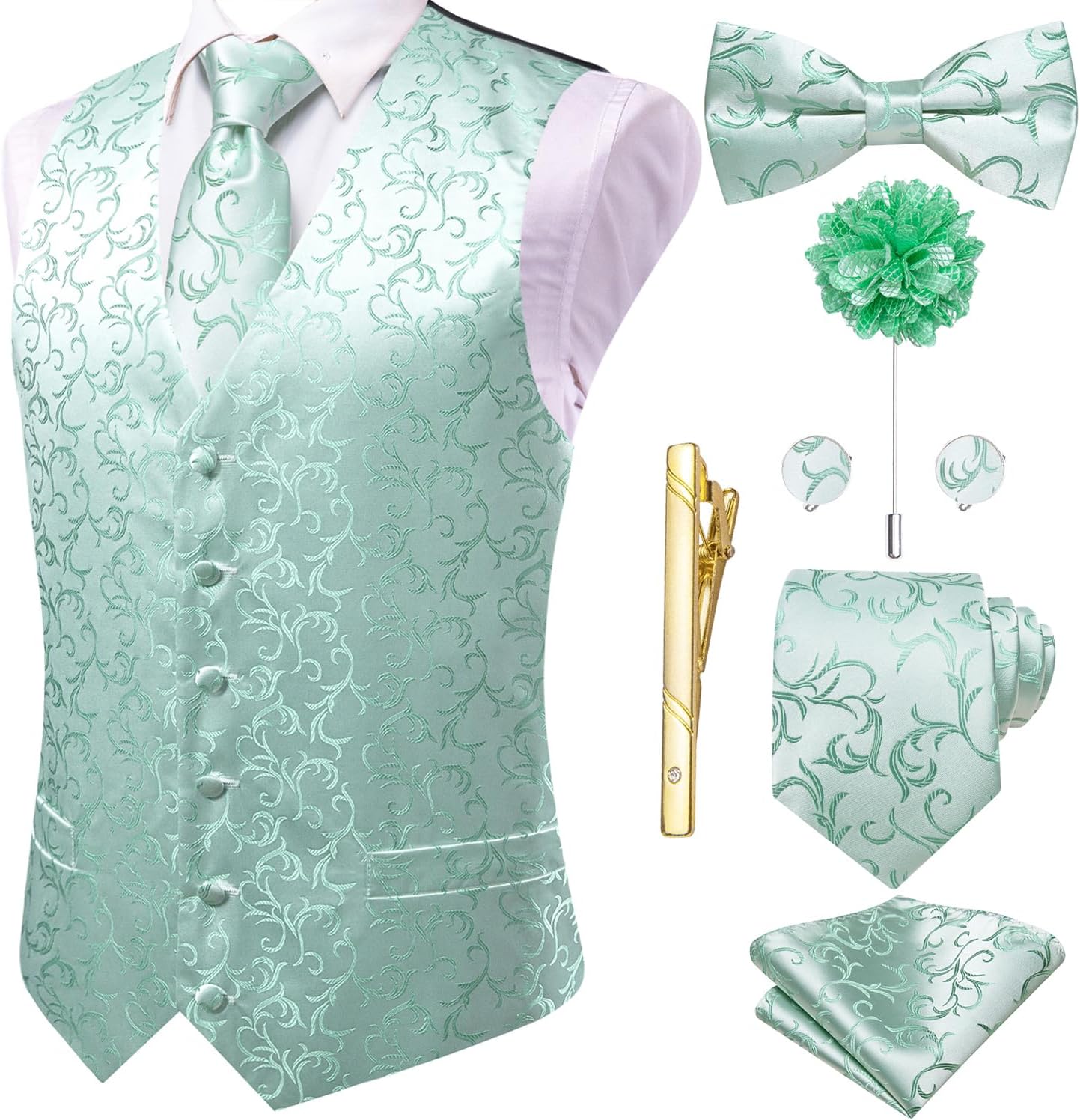 Hi-Tie Silk Mens Suit Vest Set for Weddings and Parties