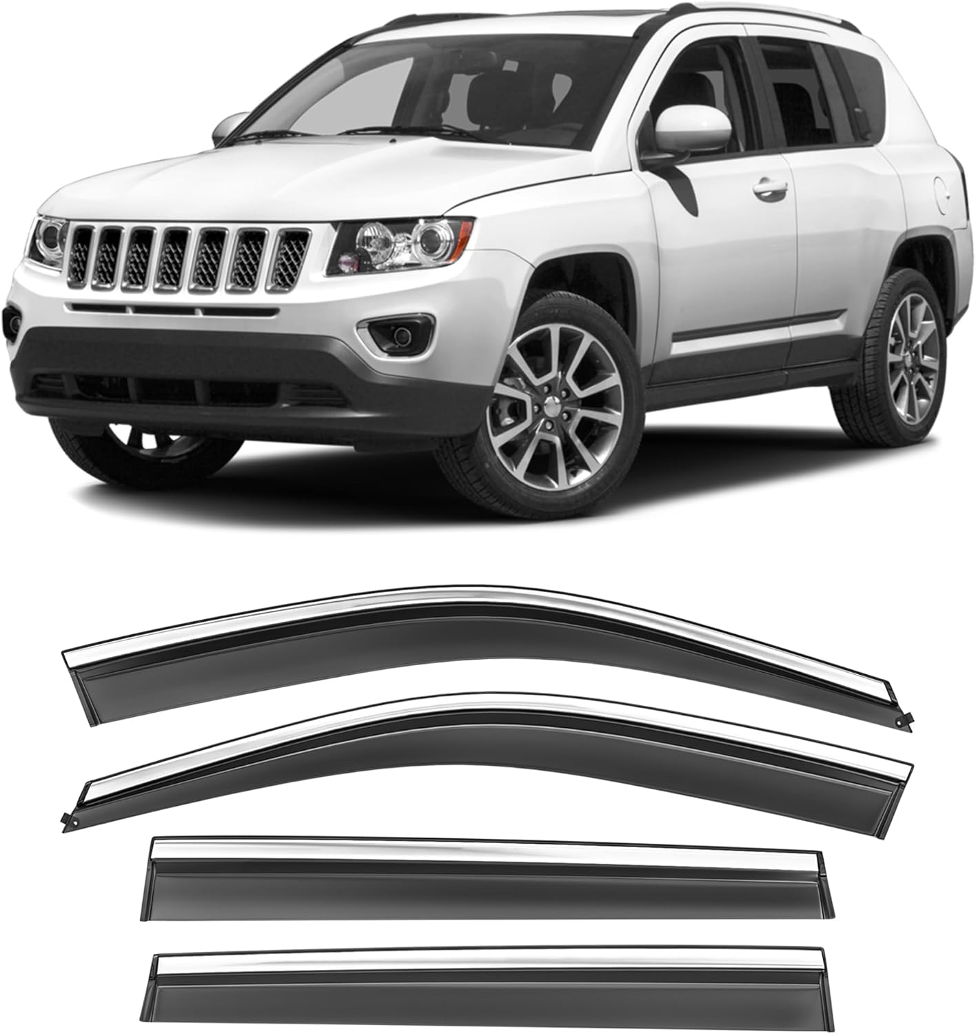 Shatterproof Taped-On Window Deflectors for Jeep Compass 2017-2025