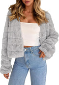 Fisoew Womens Cropped Faux Fur Jacket - Fluffy Short Coat Material