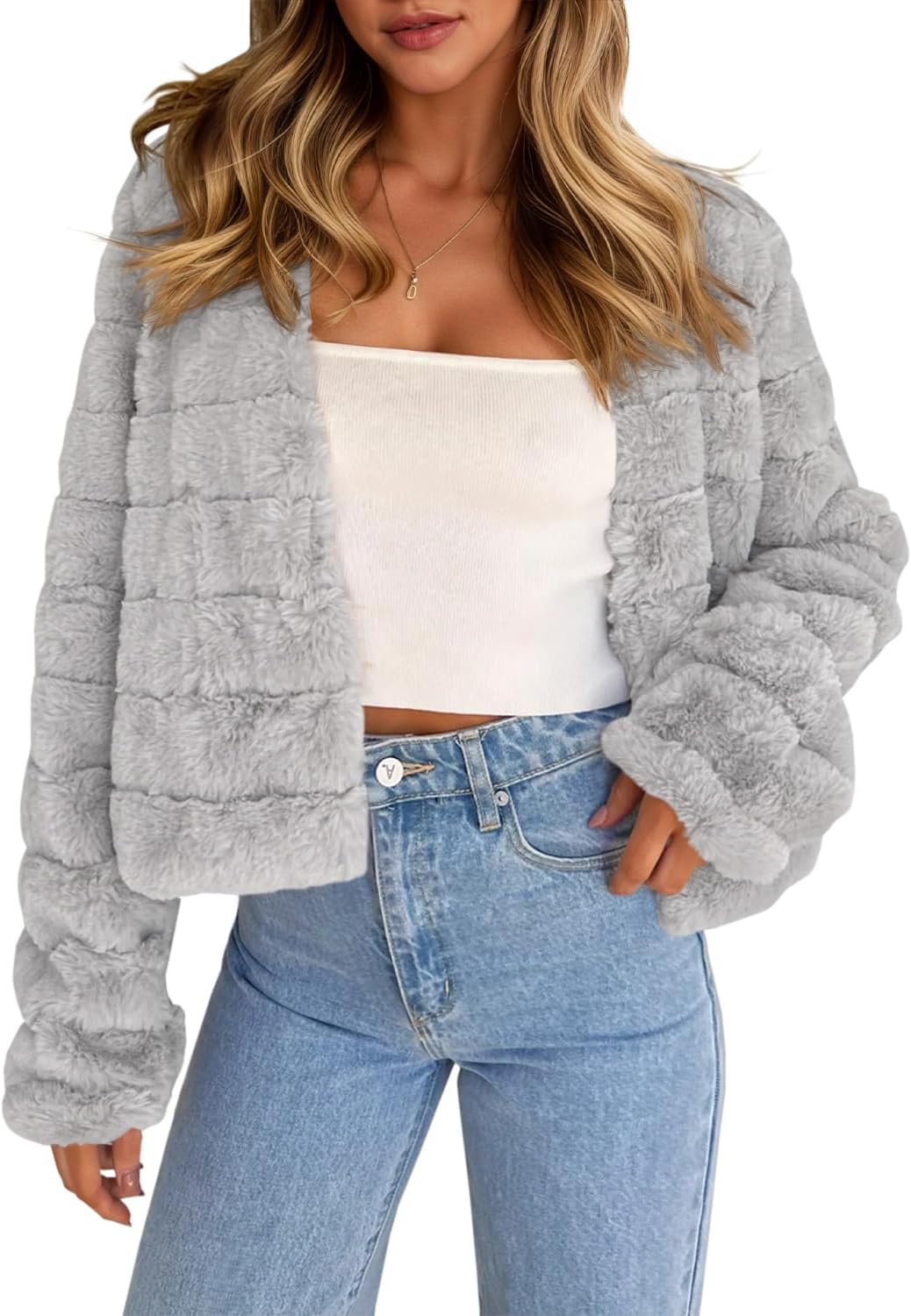 Fisoew Womens Cropped Faux Fur Jackets for Stylish Comfort