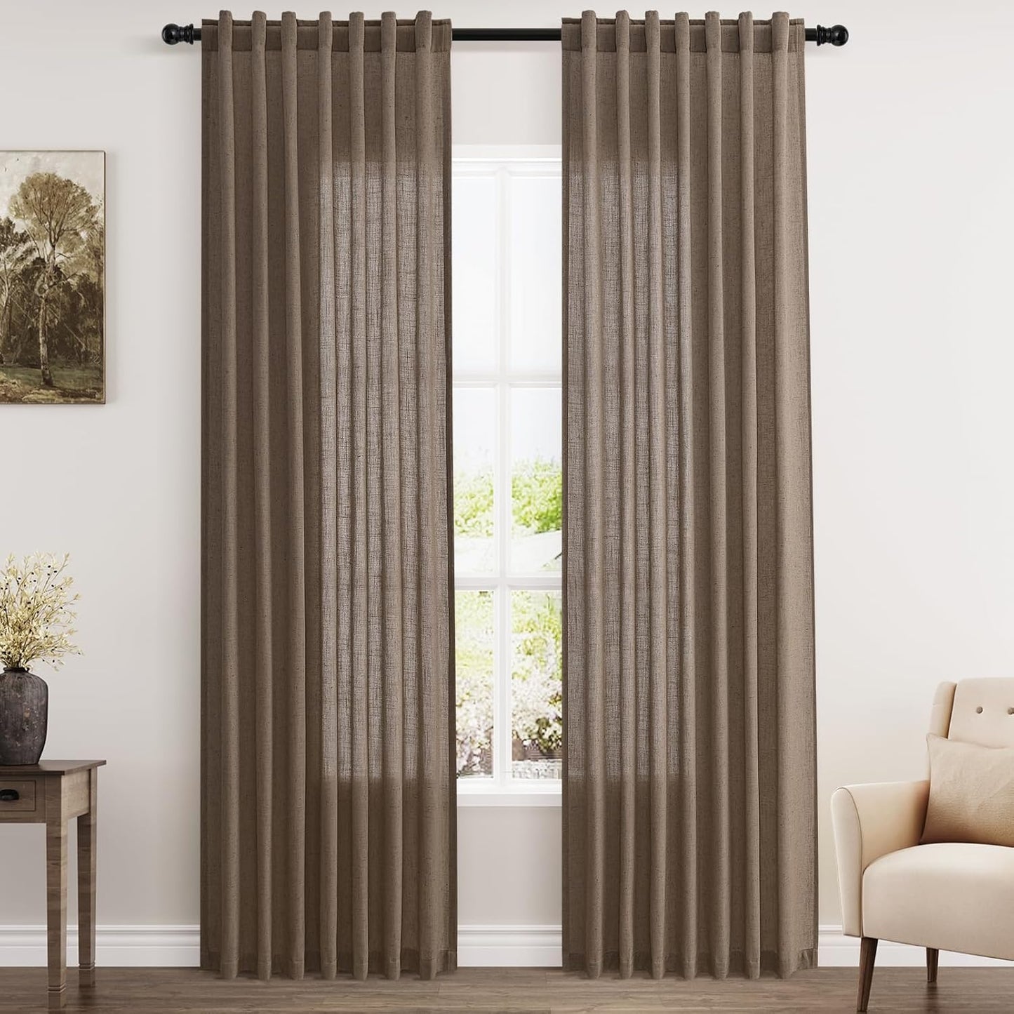 Light Brown Linen Curtains 84 Inches Long for Modern Decor