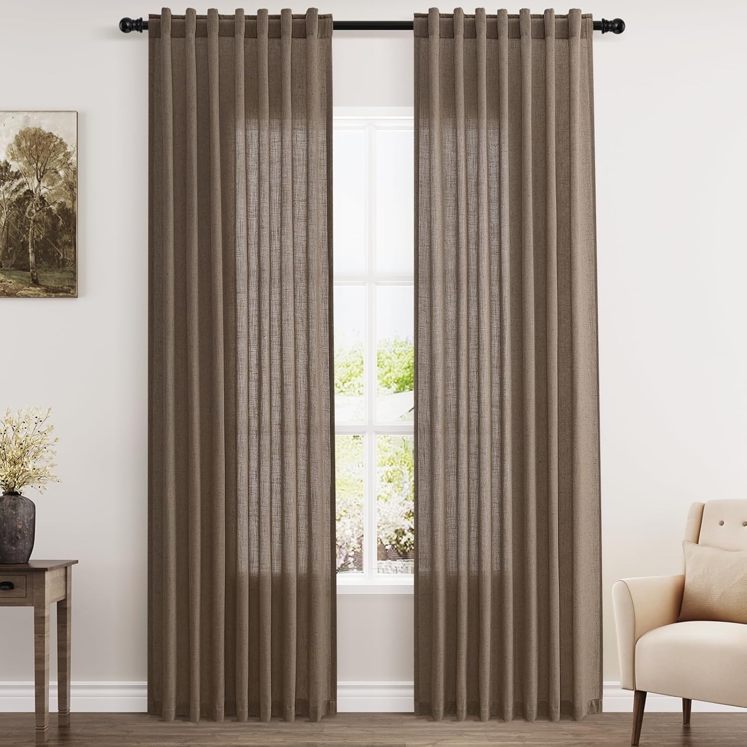 Light Brown Linen Curtains 84 Inches Long for Modern Decor