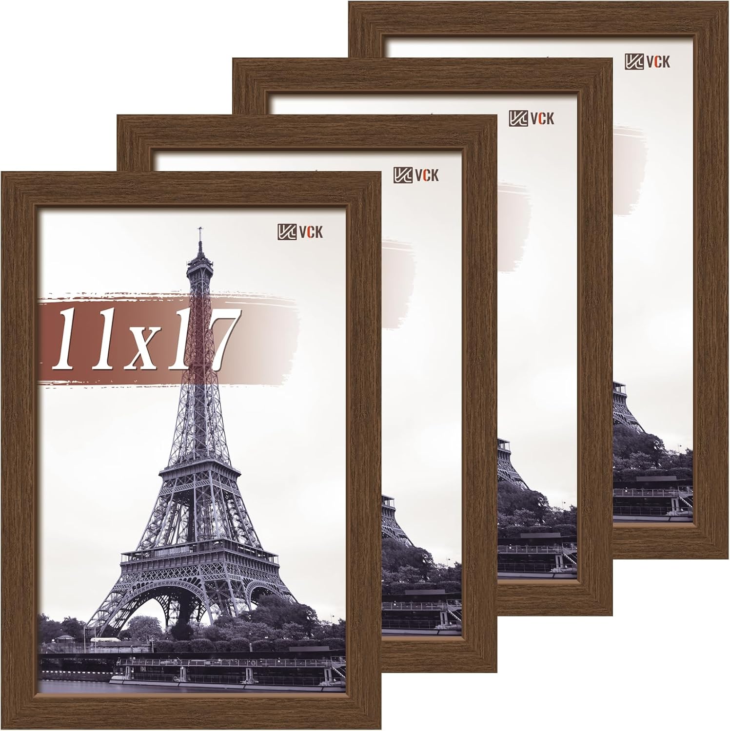 VCK 11x17 Picture Frame Set of 4 - Elegant Brown Wood Frames