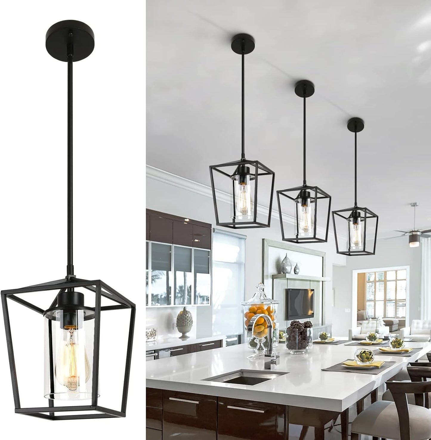 Industrial Black Pendant Light Fixture for Kitchen and Dining