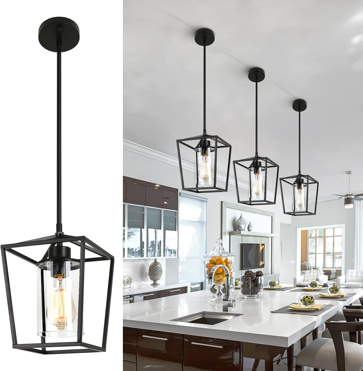 Industrial Black Pendant Light Fixture for Kitchen and Dining