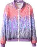 Girls' Ombre Sequin Bomber Jacket with Pockets - Sparkle Lightweight