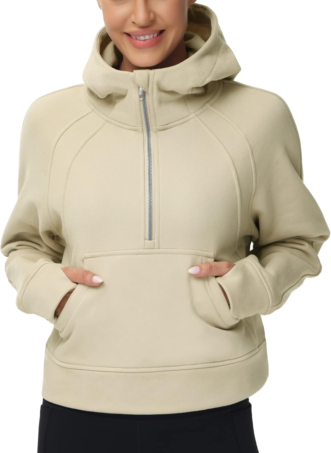 Half Zip Fleece Crop Pullover Hoodie for Women - Stylish Comfort
