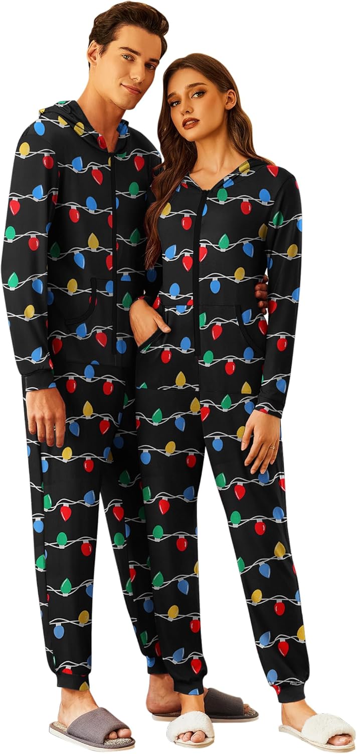 Ekouaer Christmas Matching Onesie for Couples with Pockets